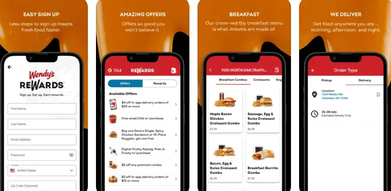 Features you get while using the Wendy's App
